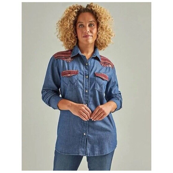 Wrangler Retro XL Women's Long Sleeve Aztec Back Western Shirt - Picture 1 of 8